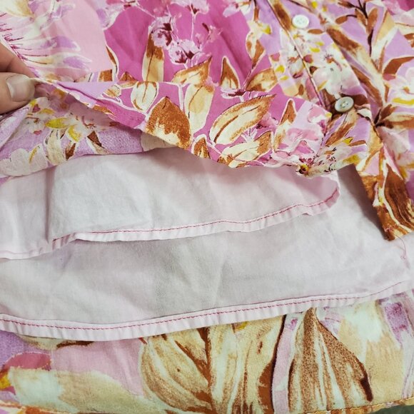 Boho 72 Boutique Womens Floral Patchwork Print Top Size S Pink Ruffle Gypsy - Picture 9 of 11